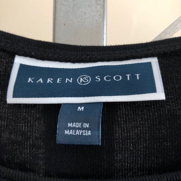 Karen Scott t-shirt ugly top Karen Scott size MEDIUM crew neck log sleeves Black - Picture 4 of 5